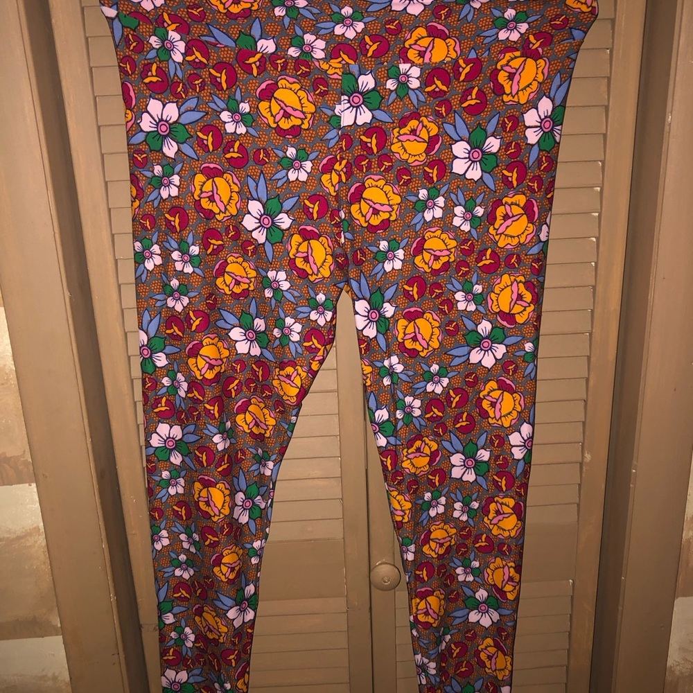 LuLaRoe Floral Leggings - Red, Orange, Blue, Pink